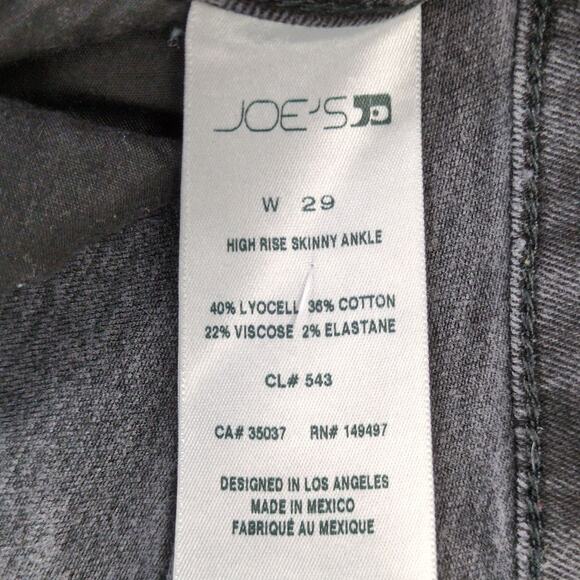Joe's Jeans Sz 29 Black Denim High Rise Skinny Ankle Destroyed Raw Hem Stretch - Picture 5 of 6